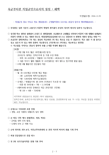 육군부사관 직업군인으로서의 장점 및 혜택(작성일:24.12.25)